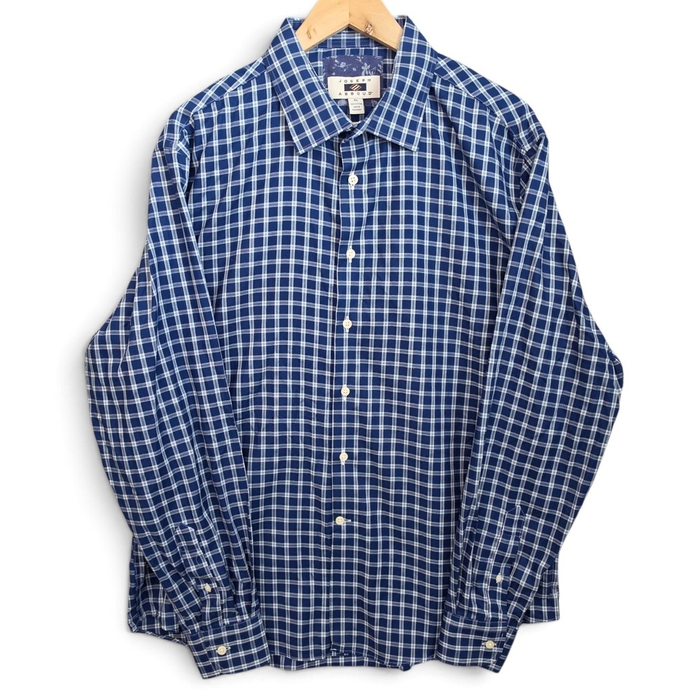 Joseph Abboud Shirt Mens XL Blue Button Up Check Cotton Long Sleeve Casual